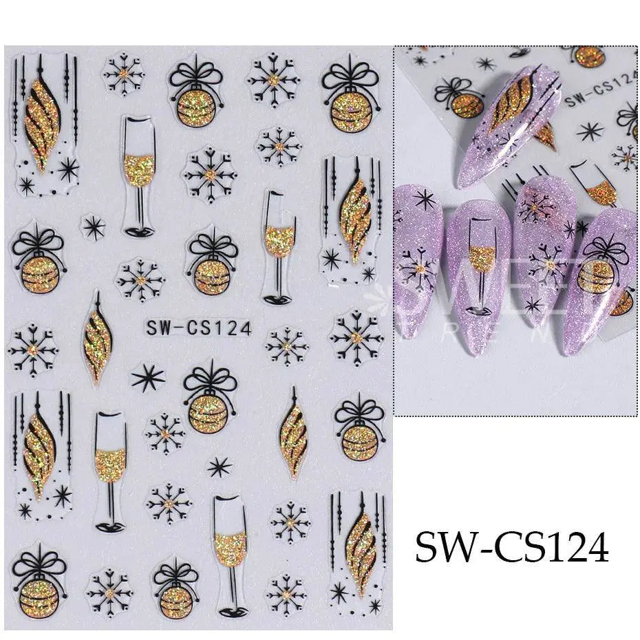 Sparkling 3D Christmas Nail Art Stickers for Holiday Glamour