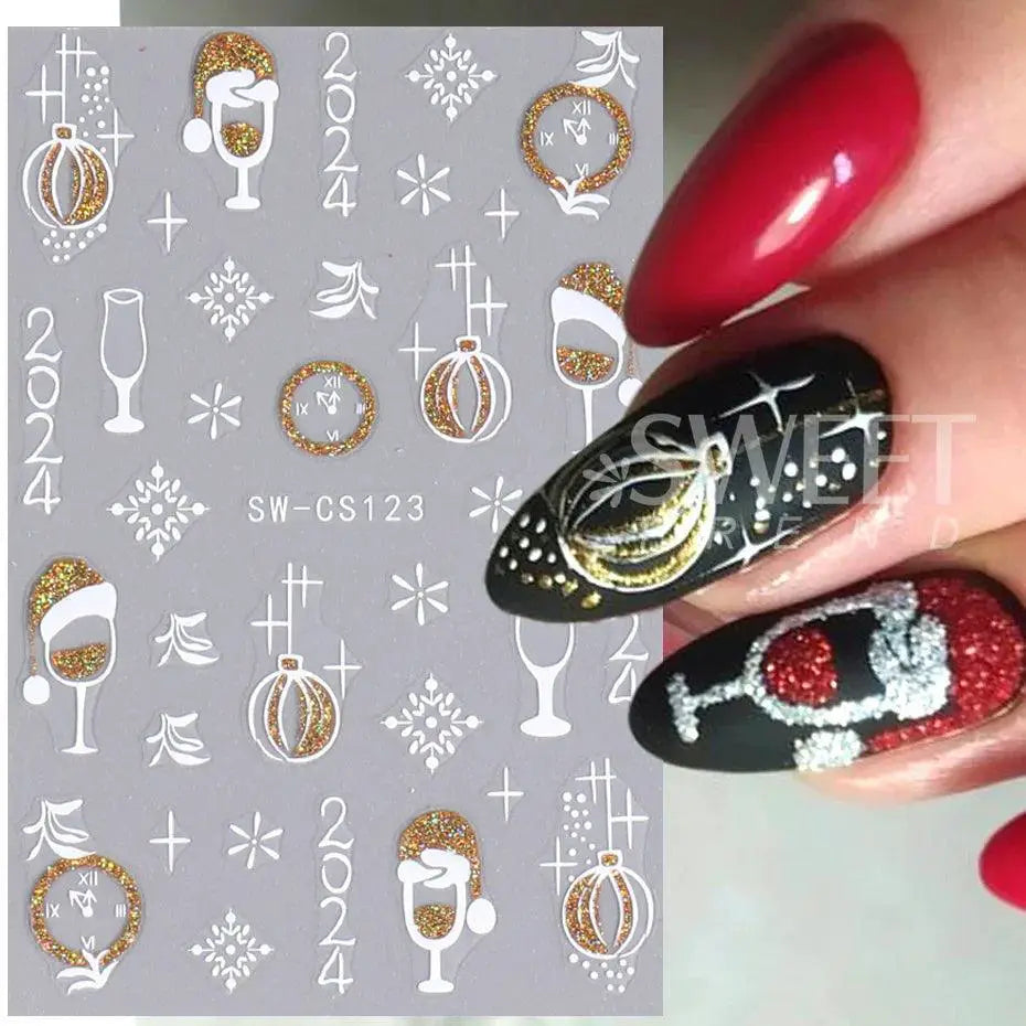 Sparkling 3D Christmas Nail Art Stickers for Holiday Glamour