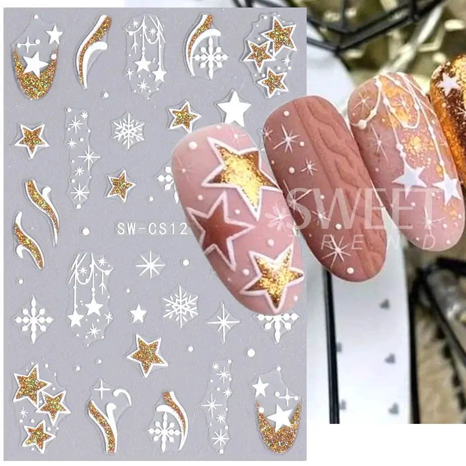 Sparkling 3D Christmas Nail Art Stickers for Holiday Glamour