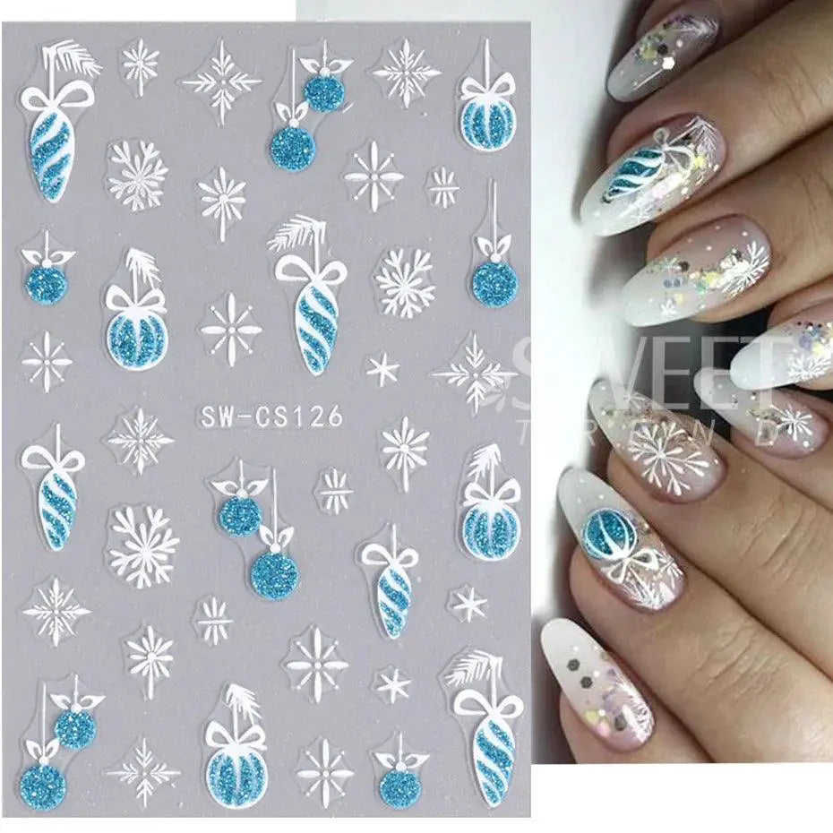 Sparkling 3D Christmas Nail Art Stickers for Holiday Glamour
