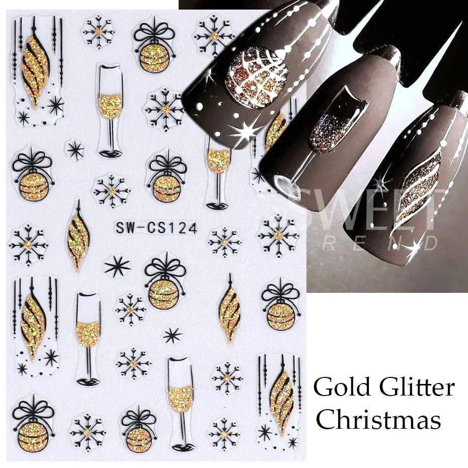 Sparkling 3D Christmas Nail Art Stickers for Holiday Glamour