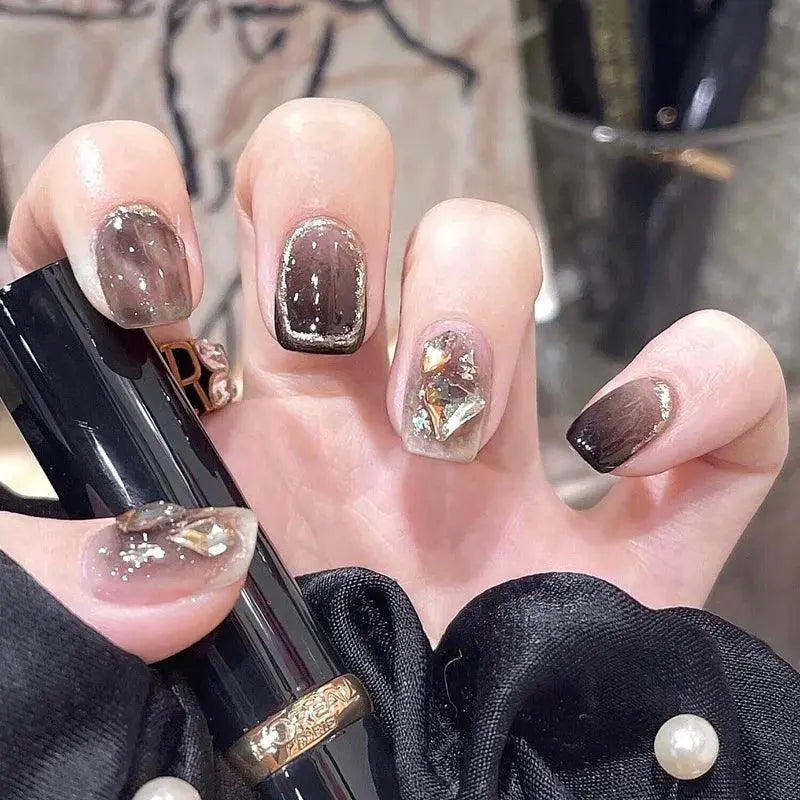 Sparkling Diamond False Nails Set Glamorous 3D Designs 24Pcs
