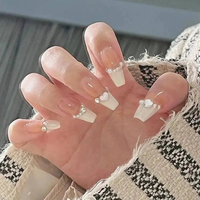 Sparkling Diamond False Nails Set Glamorous 3D Designs 24Pcs