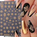 Sparkly Winter Nail Decals 3D Gold Snowflakes Trees