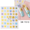 Sparkly Winter Nail Decals 3D Gold Snowflakes Trees