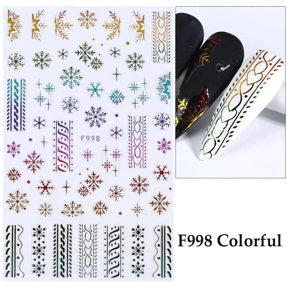 Sparkly Winter Nail Decals Gold Snowflakes And Trees — product view 12