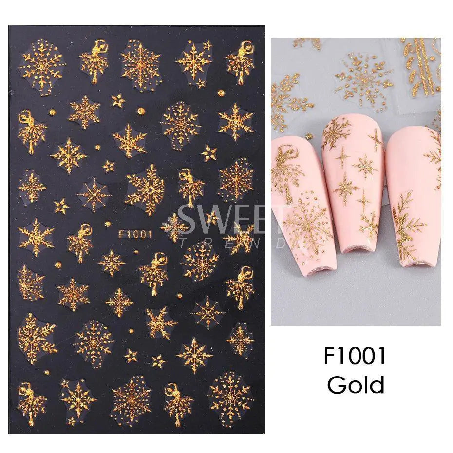 Sparkly Winter Nail Decals Gold Snowflakes And Trees — product view 9