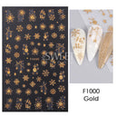Sparkly Winter Nail Decals 3D Gold Snowflakes Trees