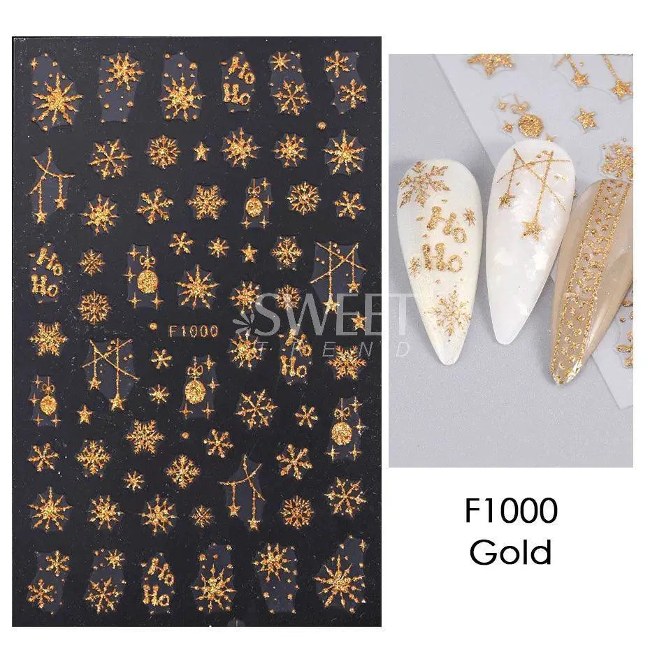 Sparkly Winter Nail Decals Gold Snowflakes And Trees — product view 10