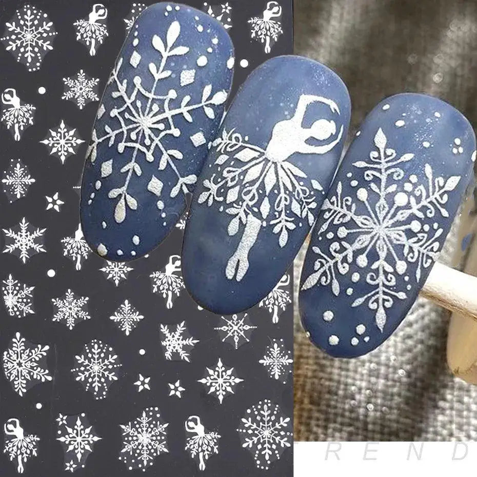Sparkly Winter Nail Decals 3D Gold Snowflakes And Trees