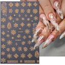 Sparkly Winter Nail Decals 3D Gold Snowflakes Trees