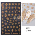 Sparkly Winter Nail Decals 3D Gold Snowflakes Trees