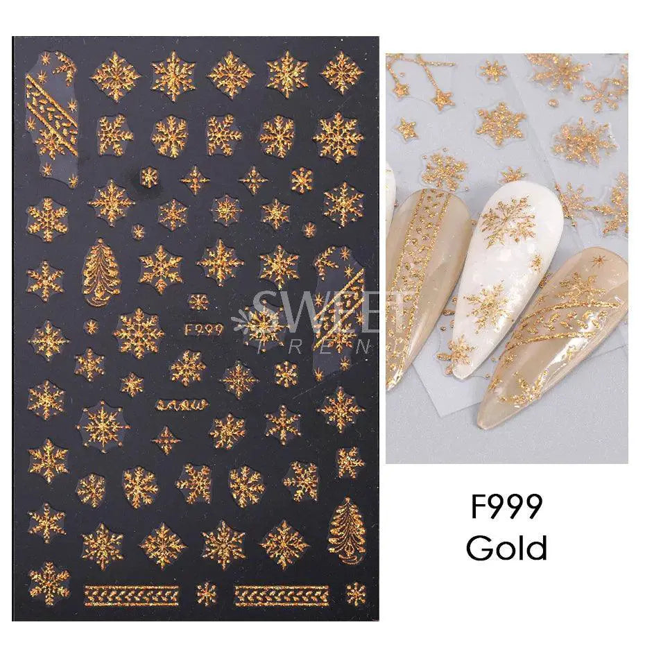 Sparkly Winter Nail Decals Gold Snowflakes And Trees — product view 11