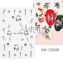 Sparkly Winter Nail Decals 3D Gold Snowflakes Trees