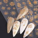 Sparkly Winter Nail Decals 3D Gold Snowflakes Trees