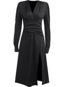 Spicy Autumn V-Neck Black Dress: Sophisticated Fashion Chic