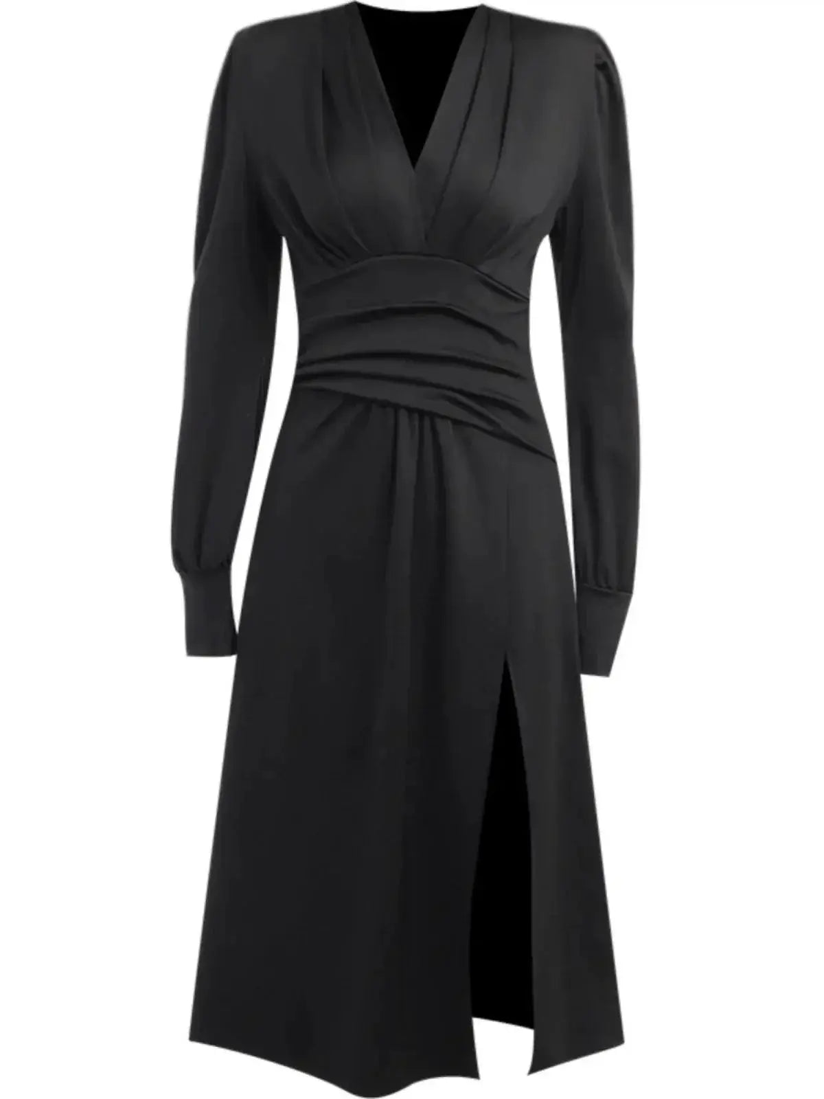 Autumn V Neck Black Dress Sophisticated Fashion Chic