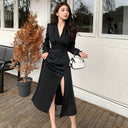 Spicy Autumn V-Neck Black Dress: Sophisticated Fashion Chic