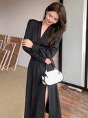 Spicy Autumn V-Neck Black Dress: Sophisticated Fashion Chic