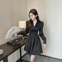 Spicy Autumn V-Neck Black Dress: Sophisticated Fashion Chic