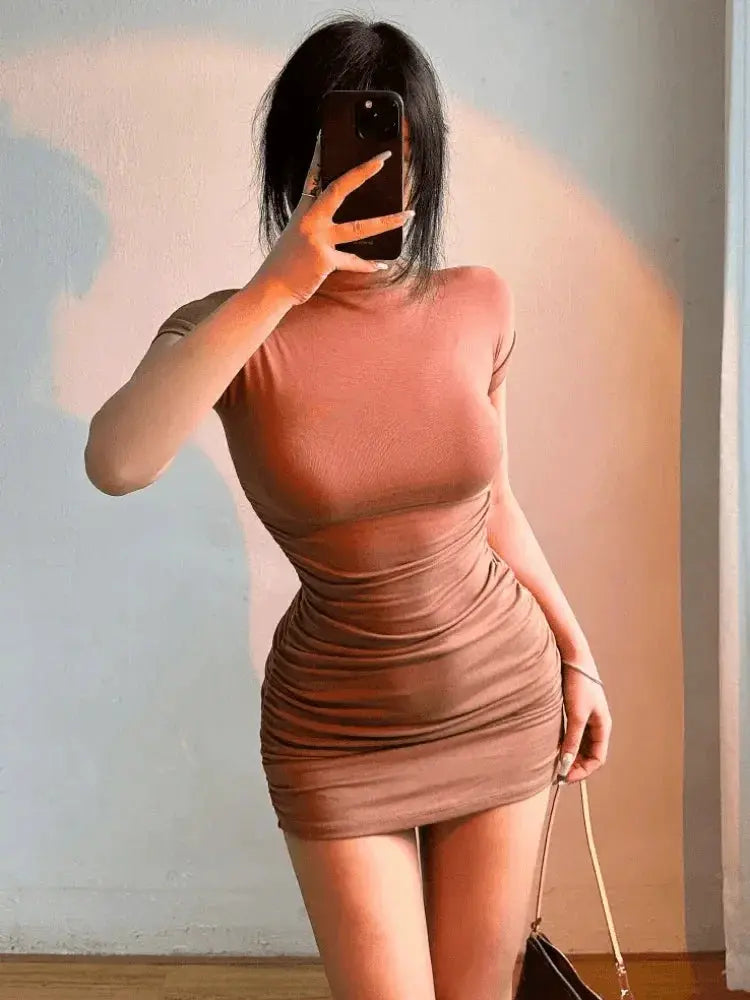 Spicy Turtleneck Bodycon Dress Sultry Clubwear Elegance