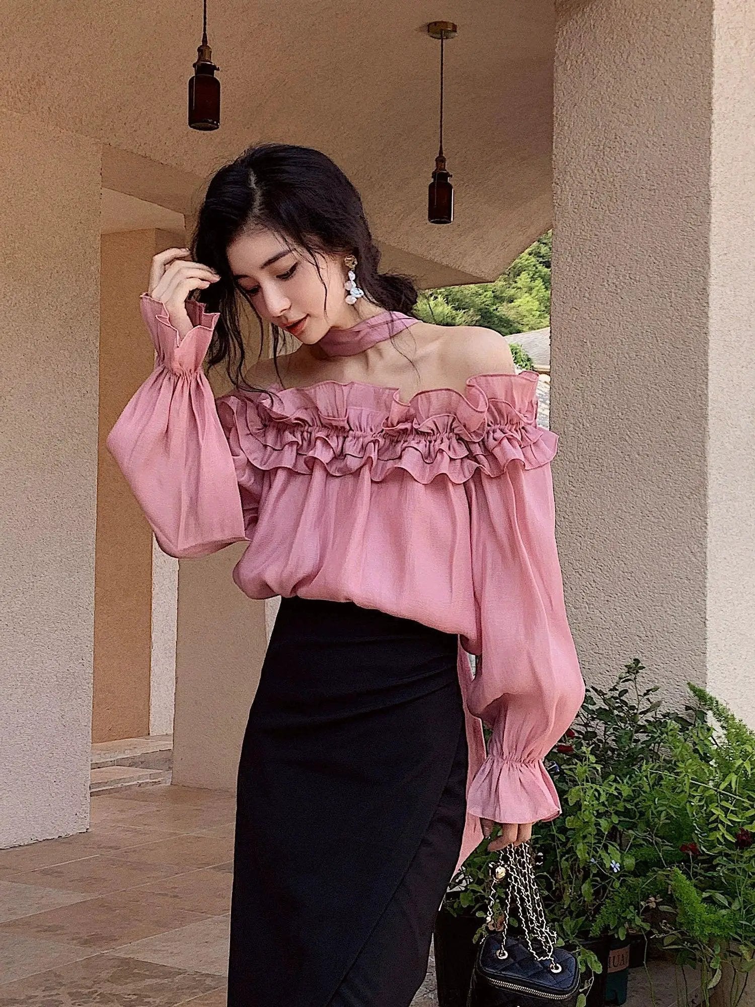 Spicy Western Off Shoulder Shirt For Autumn Fashion Trend