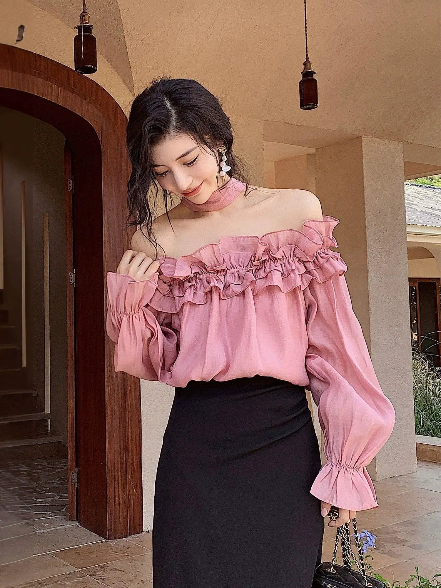 Spicy Western Off Shoulder Shirt For Autumn Fashion Trend