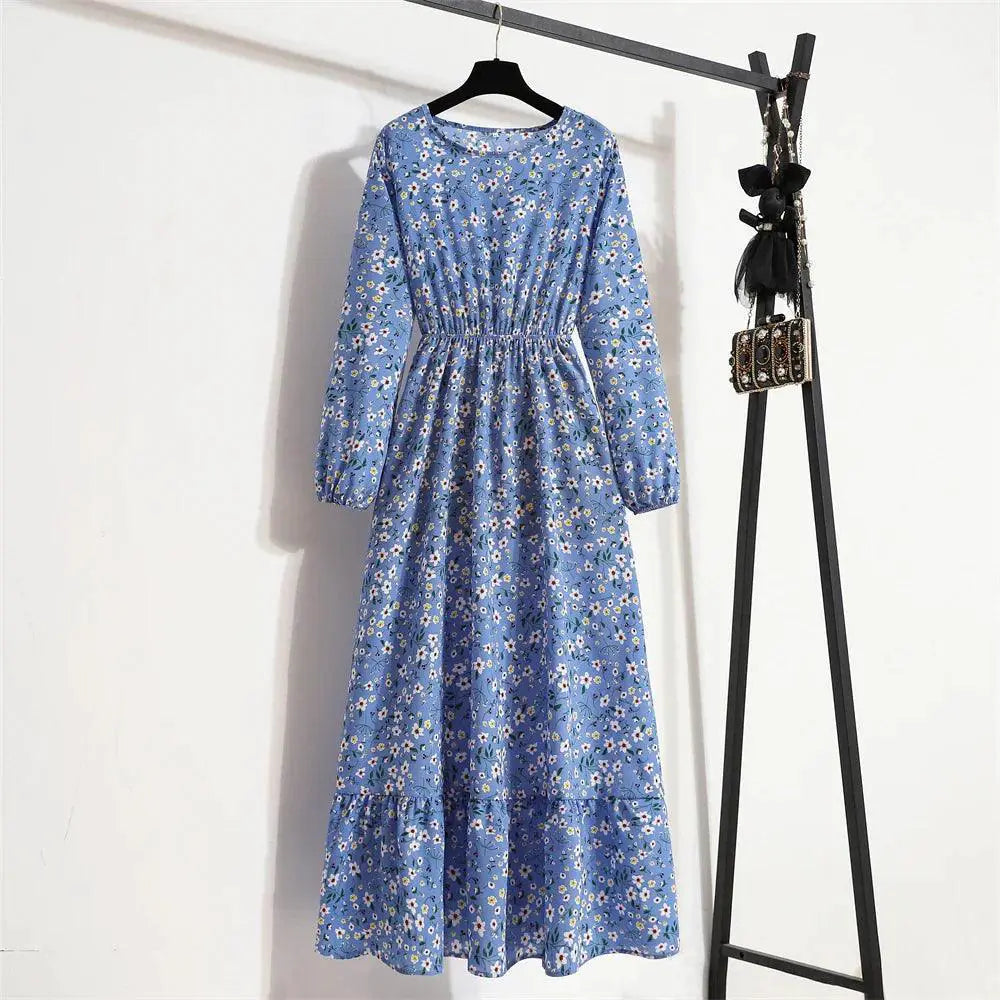 Spring Bohemian Maxi Dress Floral Beach Party O Neck