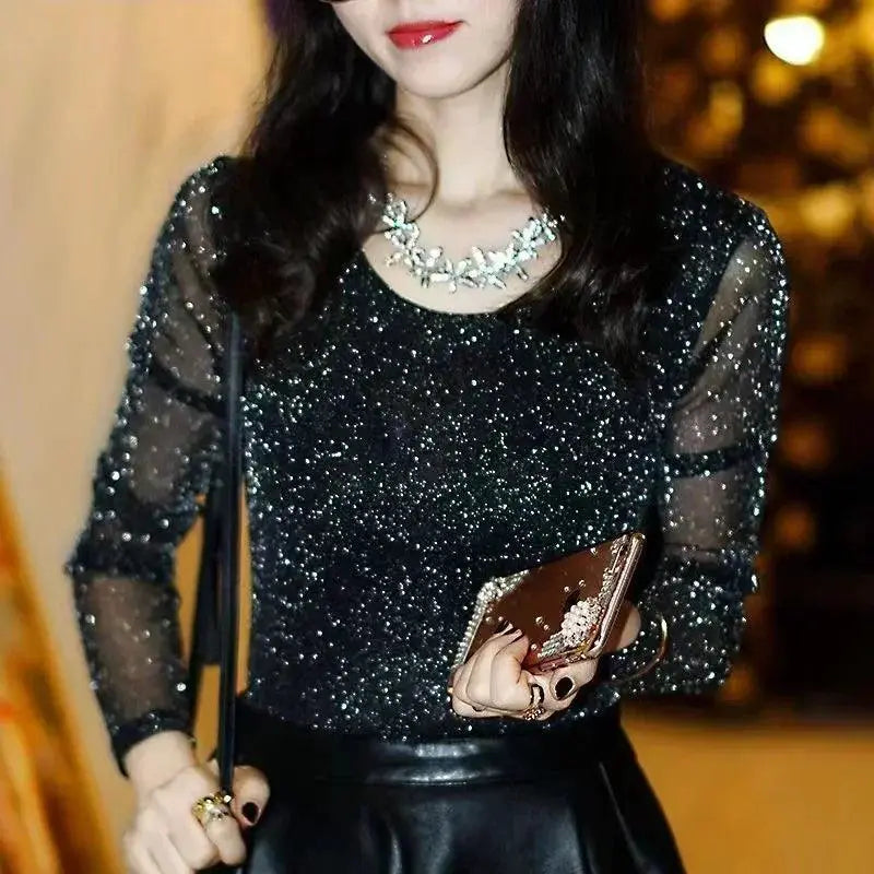 Spring Summer Sheer Mesh Blouse See Through Shirt For Women