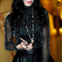 Spring Summer Sheer Mesh Blouse Elegant See-Through Shirt