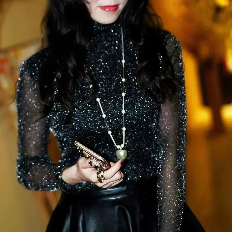 Spring Summer Sheer Mesh Blouse See Through Shirt For Women