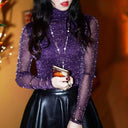 Spring Summer Sheer Mesh Blouse Elegant See-Through Shirt