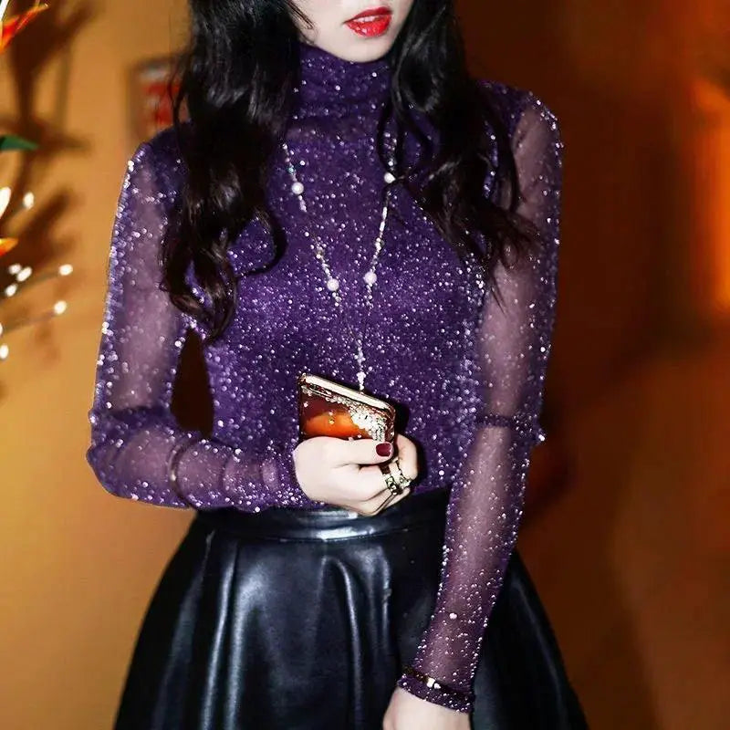 Spring Summer Sheer Mesh Blouse See Through Shirt For Women