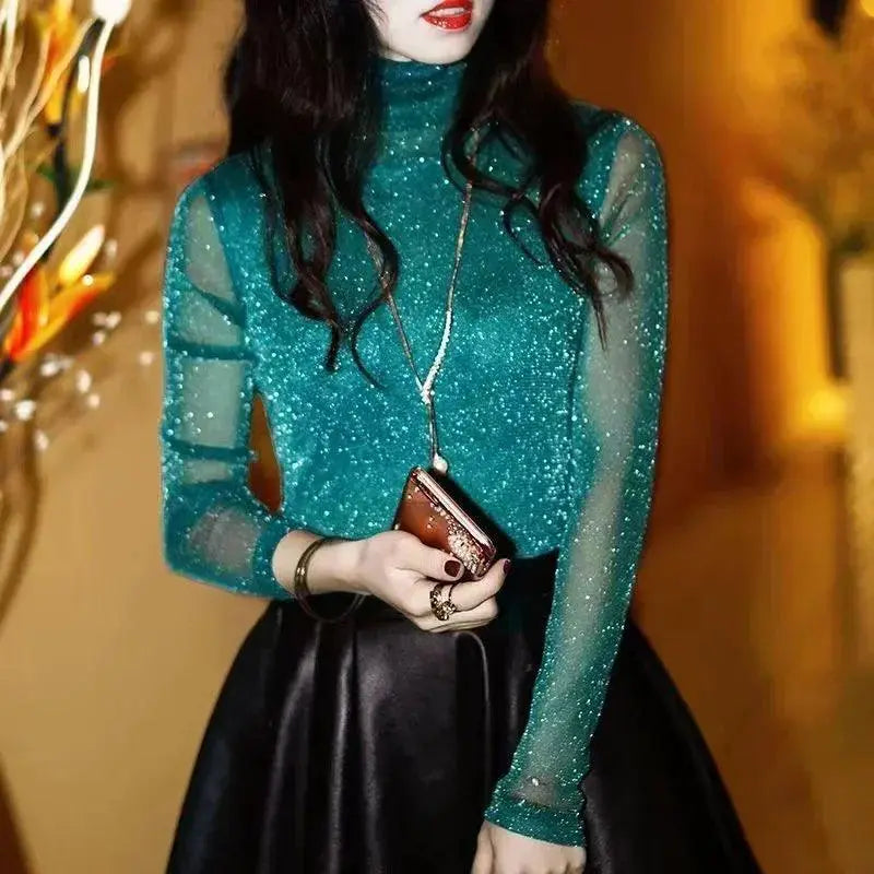 Spring Summer Sheer Mesh Blouse See Through Shirt For Women