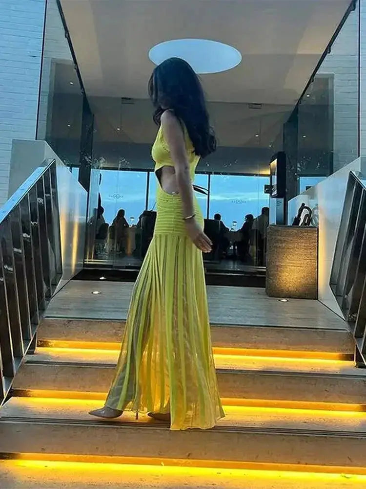 Spring Women Hollow Out Maxi Dress Chic And Elegant