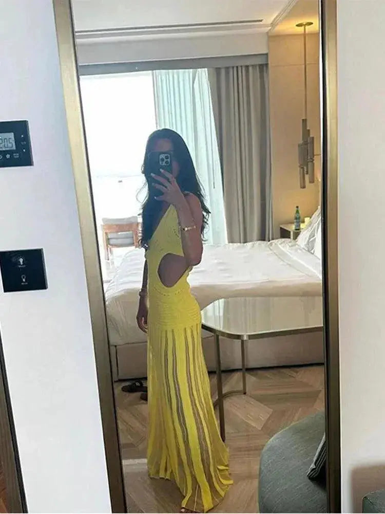 Spring Women Hollow Out Maxi Dress Chic And Elegant