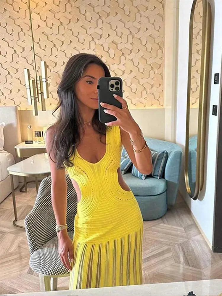 Spring Women Hollow Out Maxi Dress Chic And Elegant