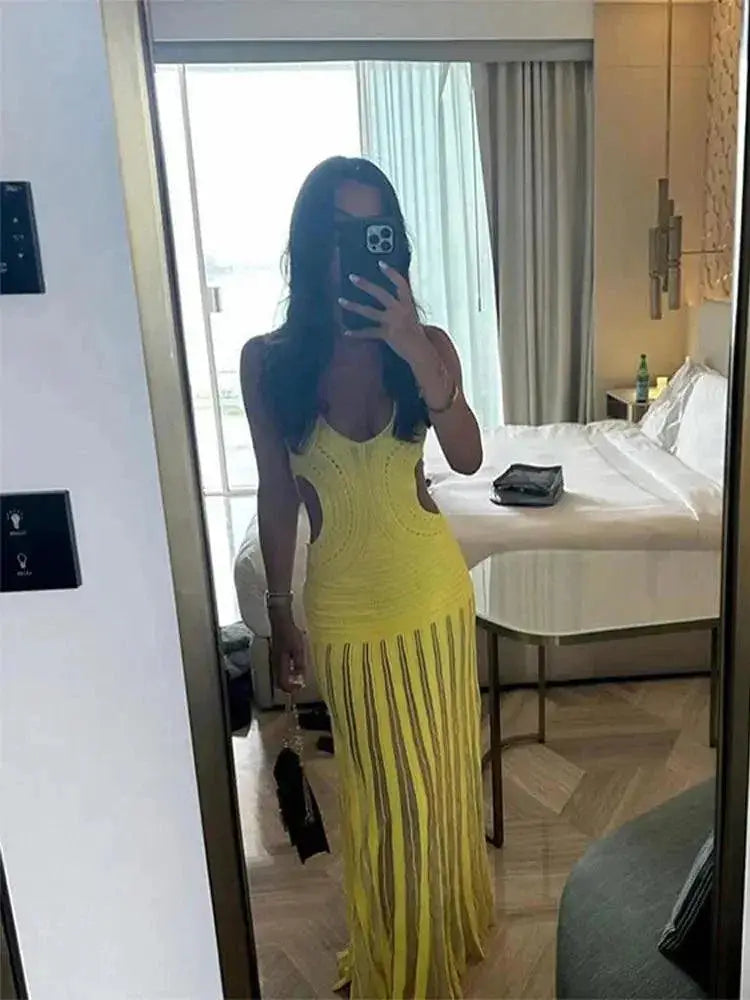 Spring Women Hollow Out Maxi Dress Chic And Elegant