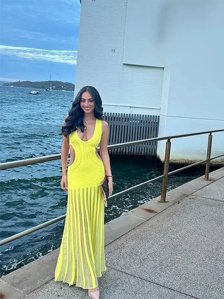 Spring Women Hollow Out Maxi Dress Chic And Elegant