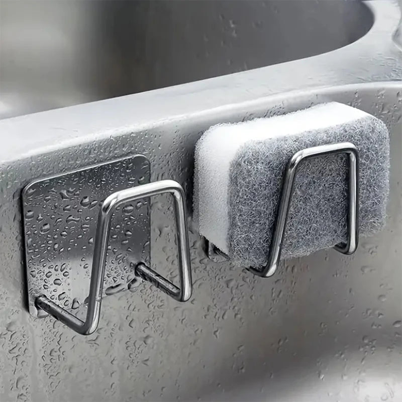 Stainless Steel 2 Pack Sink Sponge Holder Self Adhesive No Drill Wall Hooks Drain Rack for Kitchen