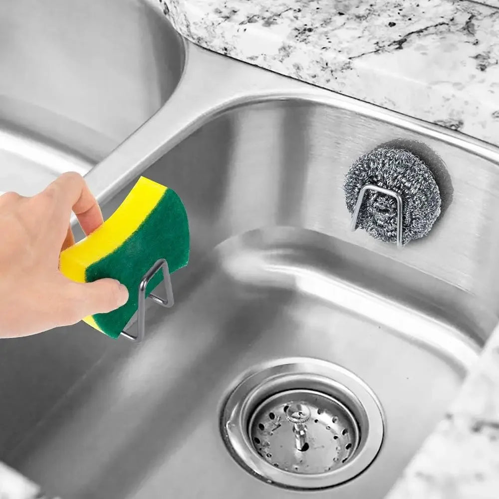 Stainless Steel 2 Pack Sink Sponge Holder Self Adhesive No Drill Wall Hooks Drain Rack for Kitchen