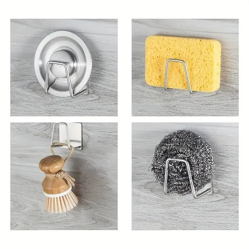 Stainless Steel 2 Pack Sink Sponge Holder Self Adhesive No Drill Wall Hooks Drain Rack for Kitchen