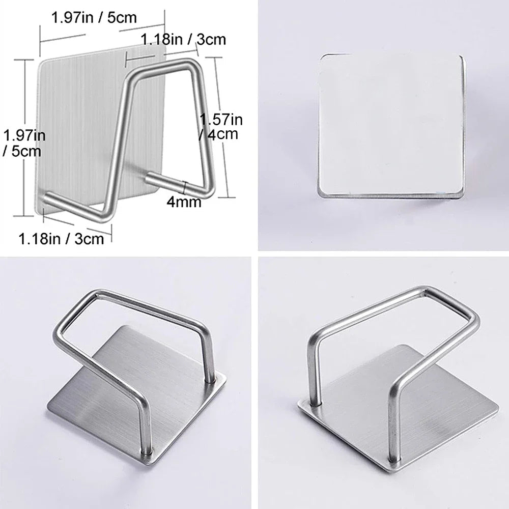 Stainless Steel 2 Pack Sink Sponge Holder Self Adhesive No Drill Wall Hooks Drain Rack for Kitchen