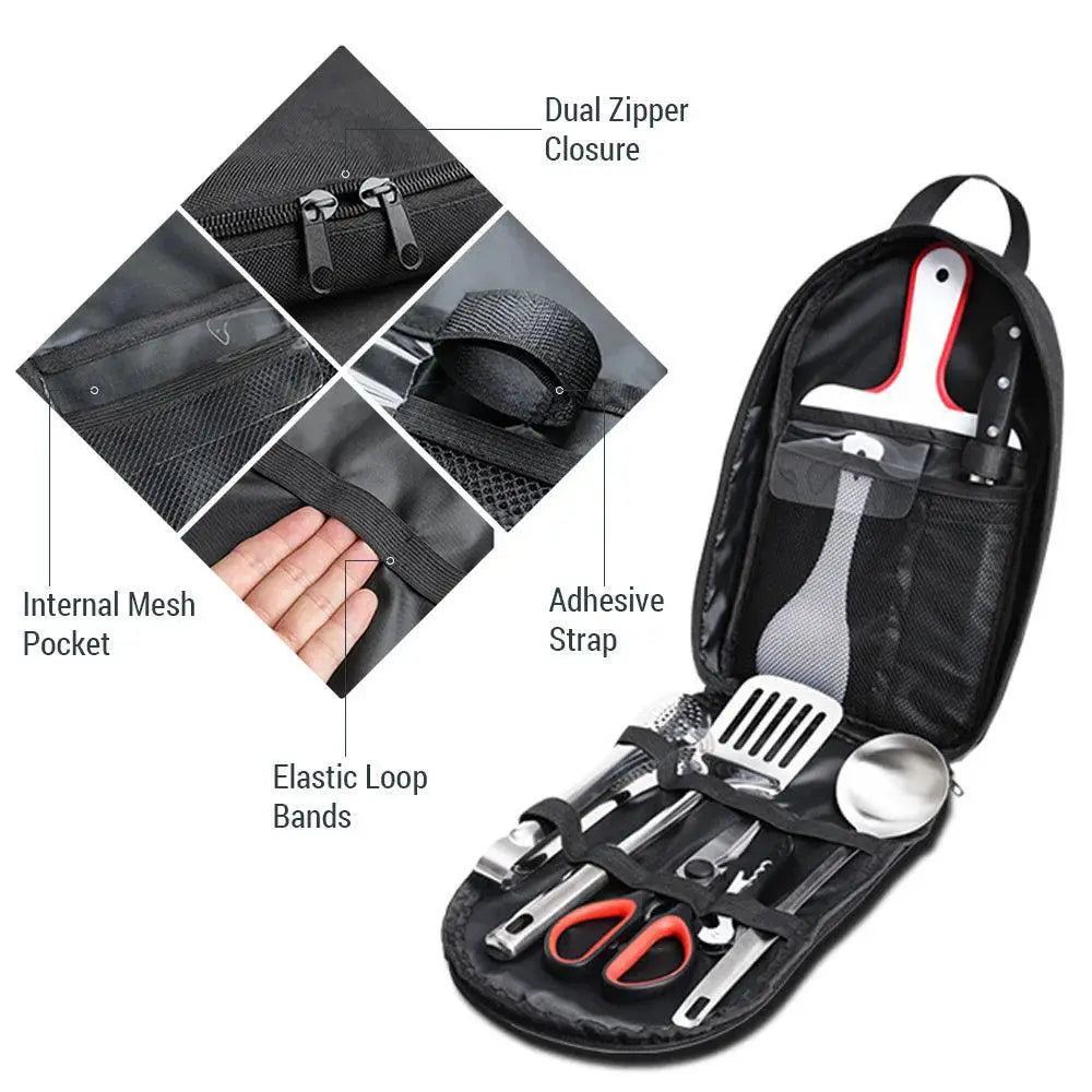 Stainless Steel 9 - Piece Portable Camping Utensil Set