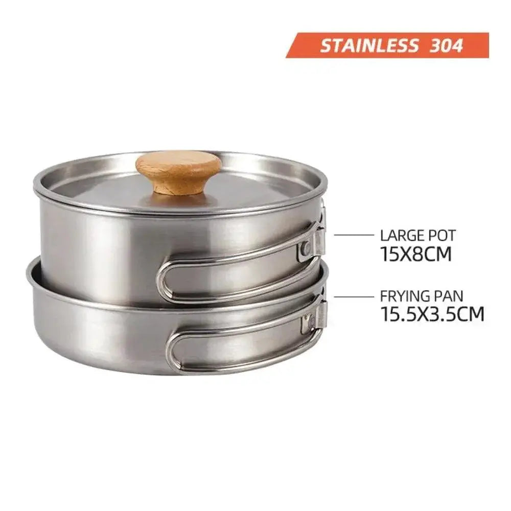 Stainless Steel Camping Cookware Set Lightweight Pot Kit