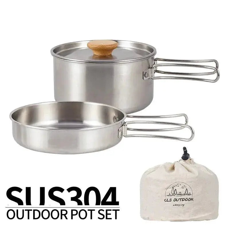 Stainless Steel Camping Cookware Set Lightweight Pot Kit