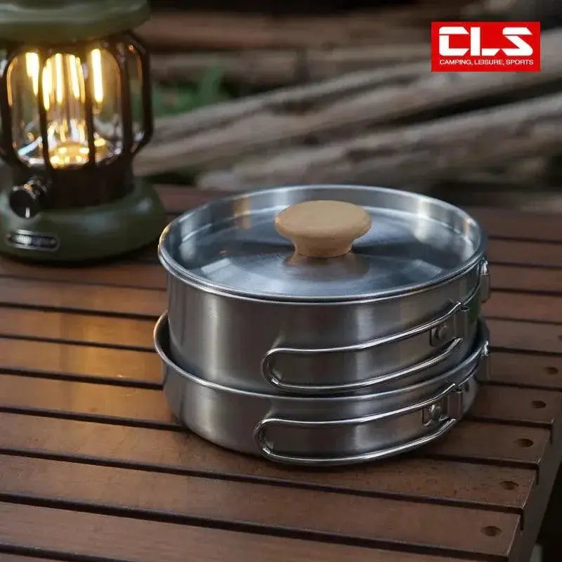 Stainless Steel Camping Cookware Set Lightweight Pot Kit