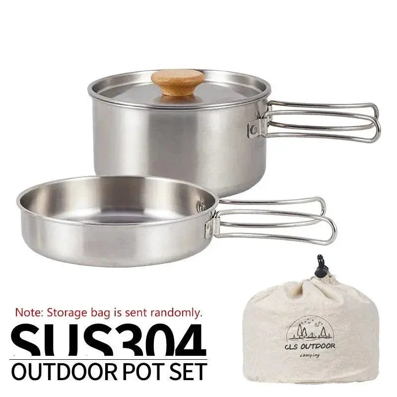 Stainless Steel Camping Cookware Set Lightweight Pot Kit
