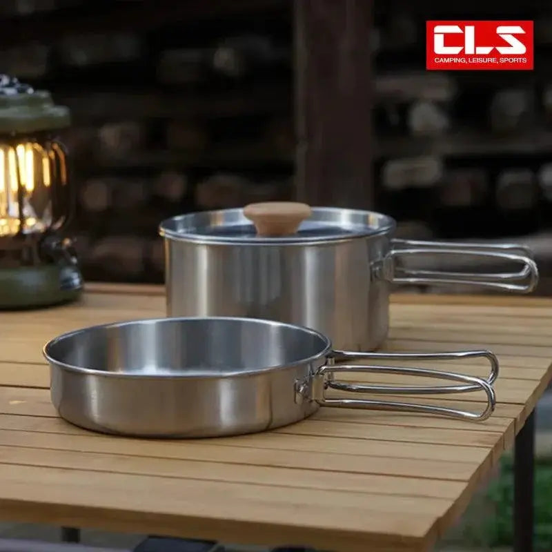 Stainless Steel Camping Cookware Set Lightweight Pot Kit