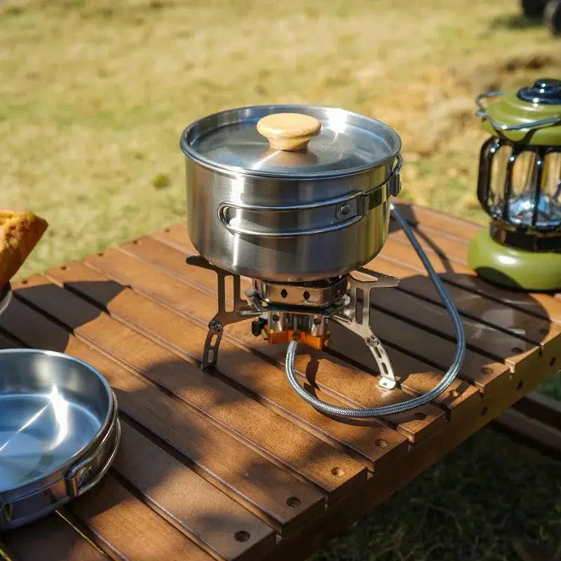 Stainless Steel Camping Cookware Set Lightweight Pot Kit